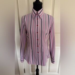 Etro pink striped plaid 100% cotton long sleeve button up shirt top women’s 46